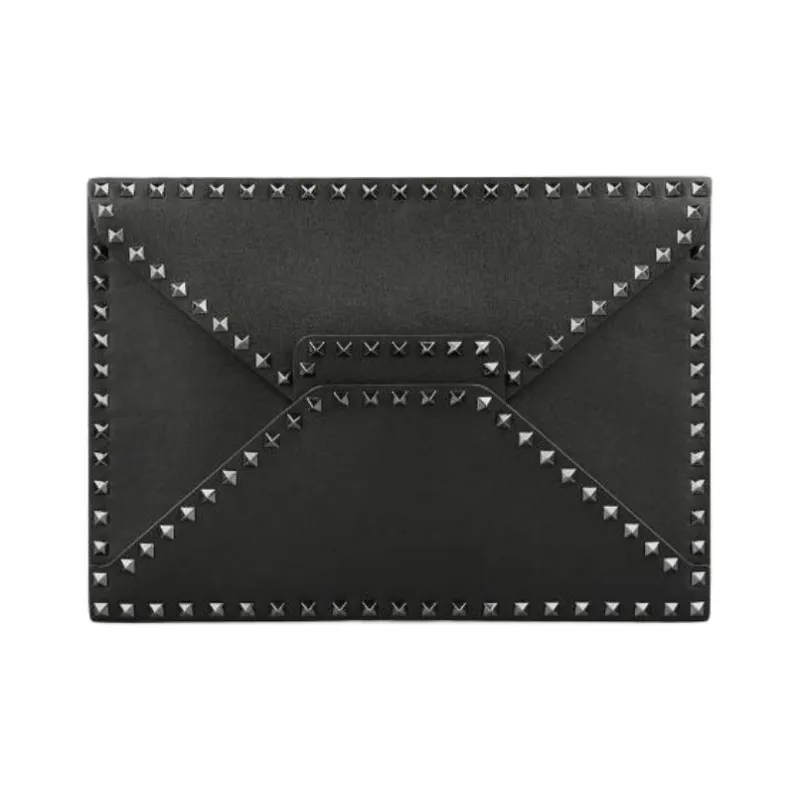 Valentino ROCKSTUD Leather Clutch Small Size Women's Black-0