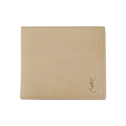 SAINT LAURENT CASSANDRE Cow Leather Wallet Men's Beige