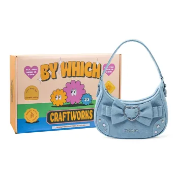 Bywhich Denim Shoulder Bag, Crescent Bag, Shoulder Bag Small Size Women's Blue