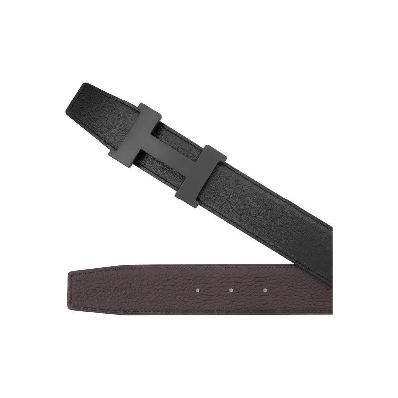 HERMES Cow Leather Belt Unisex Black/Chocolate Width  3.8cm-2