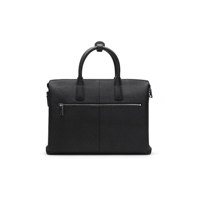 Satchi Cow Leather Handbag Large Size Men's Black-3