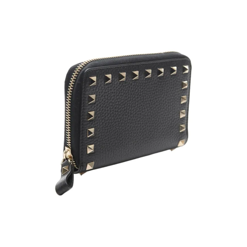 Valentino Rockstud Cow Leather Wallet Regular Women's Black-2