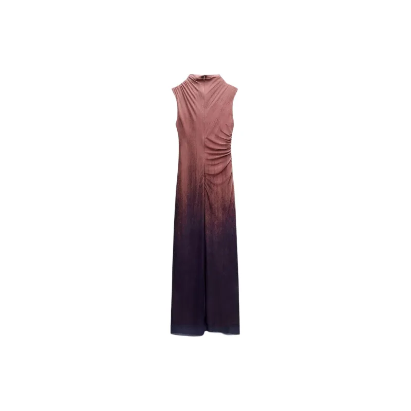 ZARA Sleeveless Dress Women's Burgundy-1