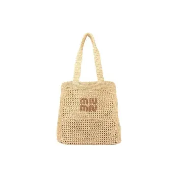 MIU MIU Fabric Tote Bag, Shopping Bag, Handbag Women's Beige & Brown
