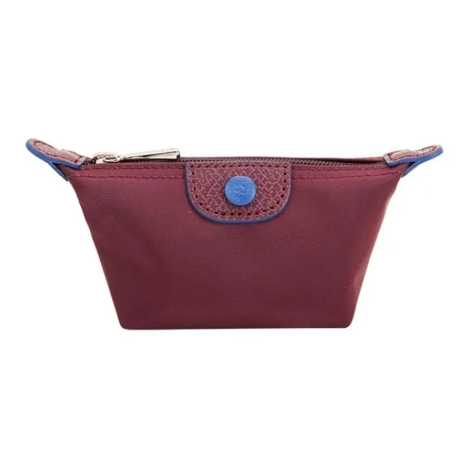 LONGCHAMP Le Pliage Club Cowhide Patchwork Canvas Canvas Bag Clutch Coin Purse Women's Burgundy-0