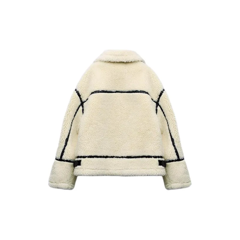 ZARA Velvet feel Coat Women's White-1