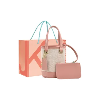 JANE KLAIN Canvas Bucket Bag, Shoulder Bag, Crossbody Bag, Handbag Small Size Women's Pink/Black/Brown