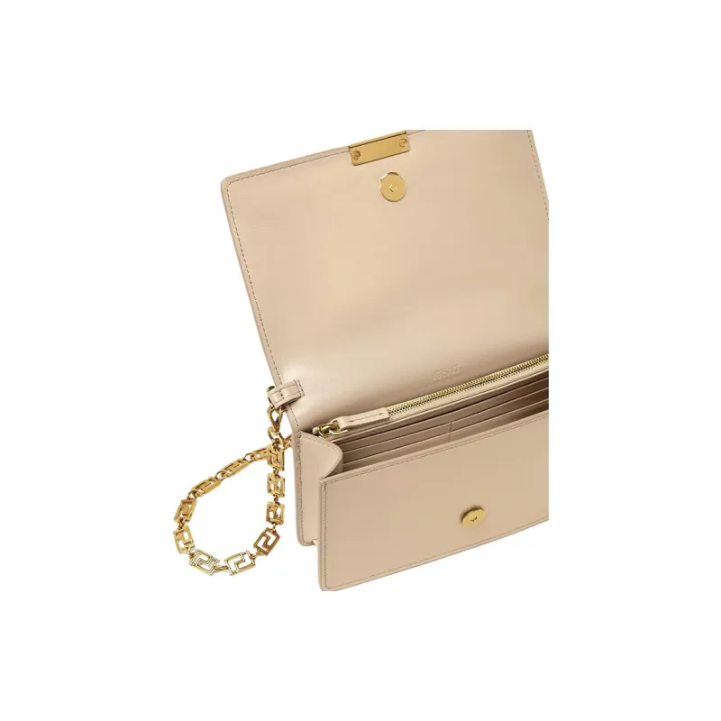 VERSACE Greca Goddess Calfskin One Shoulder Crossbody Clutches Mini Women's Beige-4