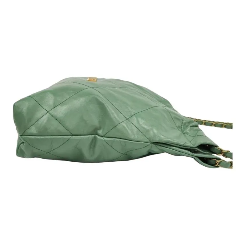 CHANEL Bright Calfskin Bucket Bag, Handbag, Shoulder Bag Medium Size Women's Green-3