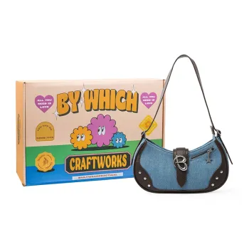 Bywhich Denim With Artificial Leather Shoulder Bag Shoulder Bag Regular Women's Blue