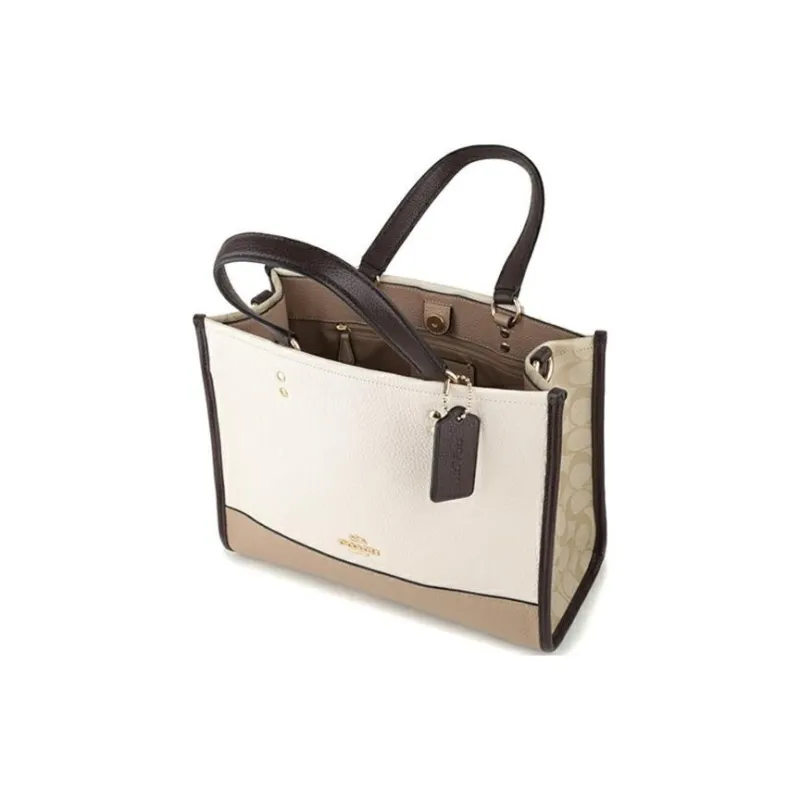 COACH Leather Tote Bag Shopping Bag Shoulder Bag Crossbody Bag Handbags Large Size Women's White & Light Khaki-3