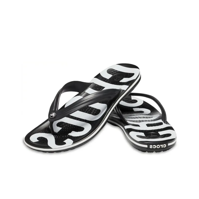 Crocs Crocband Printed Flip Flip Flops Black White-2
