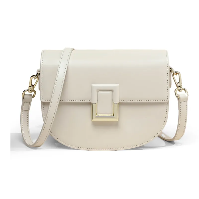 COMELY Cow Leather Patchwork Synthetic Leather Saddle Bag Shoulder Bag Crossbody Bag Regular Women's Milk White-2