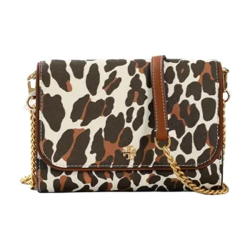 TORY BURCH Emerson Canvas With Leather Shoulder Bag Crossbody Bag Small Size Women's Brown