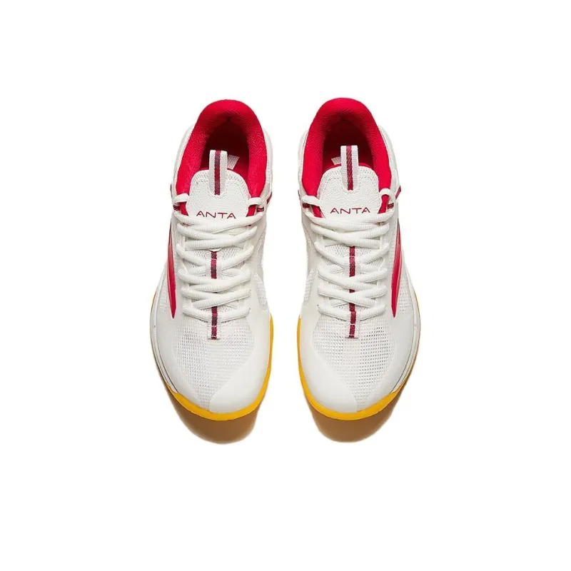 Anta Cushioning Wear Resistant Low Top Badminton Shoes Women's White Red-2