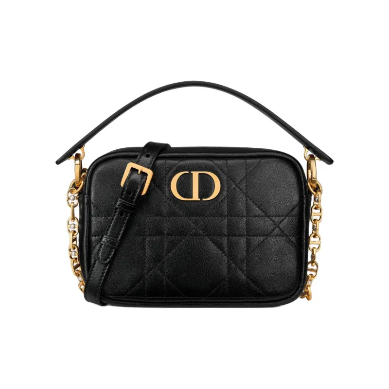DIOR Caro Cow Leather Camera Bag Portable Crossbody Bag Shoulder Bag Small Size Women's Black-0