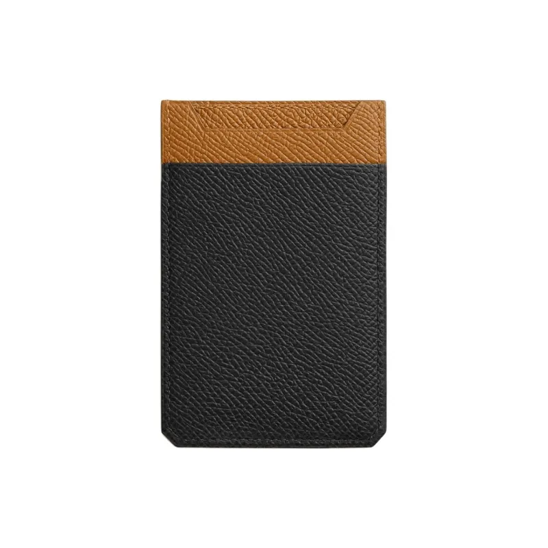HERMES Epsom Leather Card Holder Unisex Toffee & Black-1