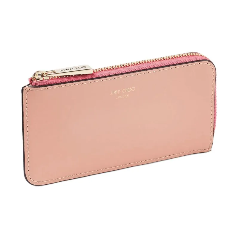 Jimmy Choo Calfskin Card Clip Card Holder Women's Ballet Pink Candy Pink And Light Gold-1