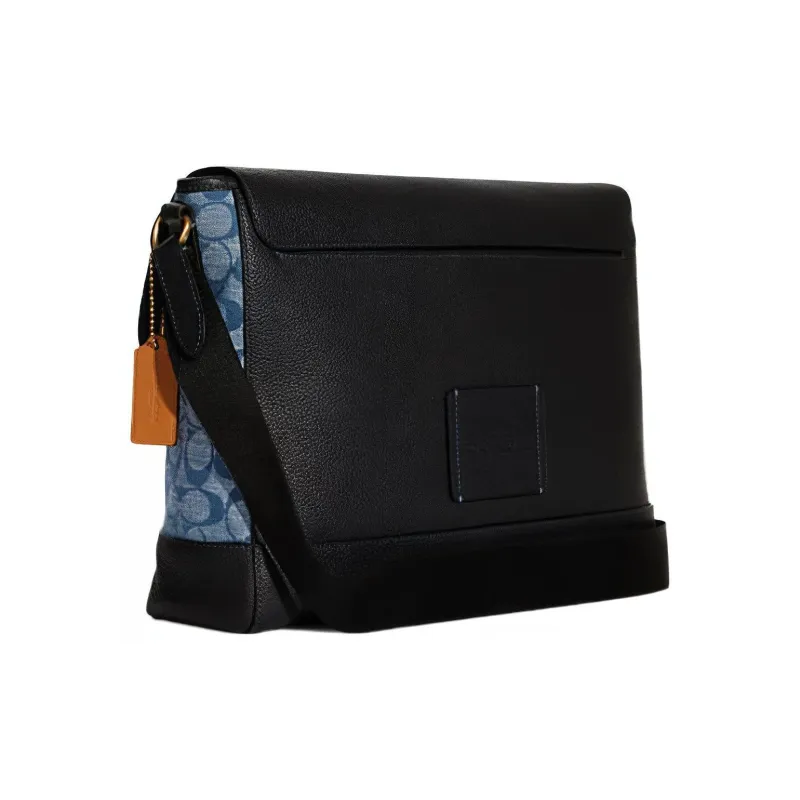 COACH Mulberry Silk Plain Weave Messenger Bag Crossbody Large Size Men's Black Patchwork Denim-1