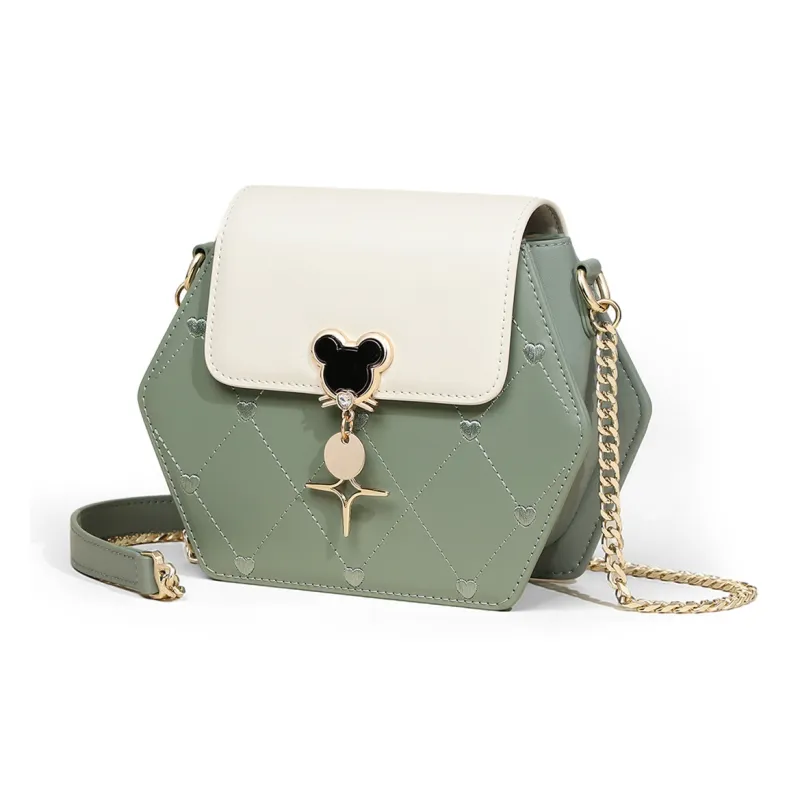 COMELY Cow Leather Shoulder Bag Chain Commute Bag Crossbody Bag Regular Women's White Green-1