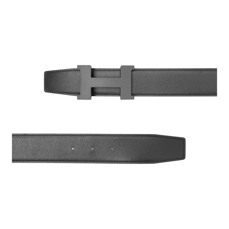 HERMES Cow Leather Belt Unisex Black/Chocolate Width  3.8cm-3