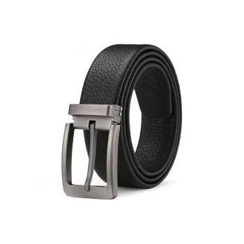 Old Man's Head Business Comfortable Pin Buckle Top Grain Cow Leather Leather Belts Men's Black Width 3.4cm