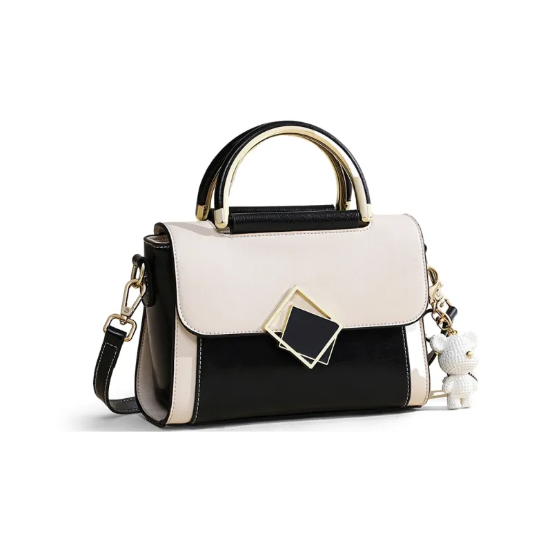 COMELY Cow Leather Handbag Women's Crossbody Bag Regular Women's Black & White-1