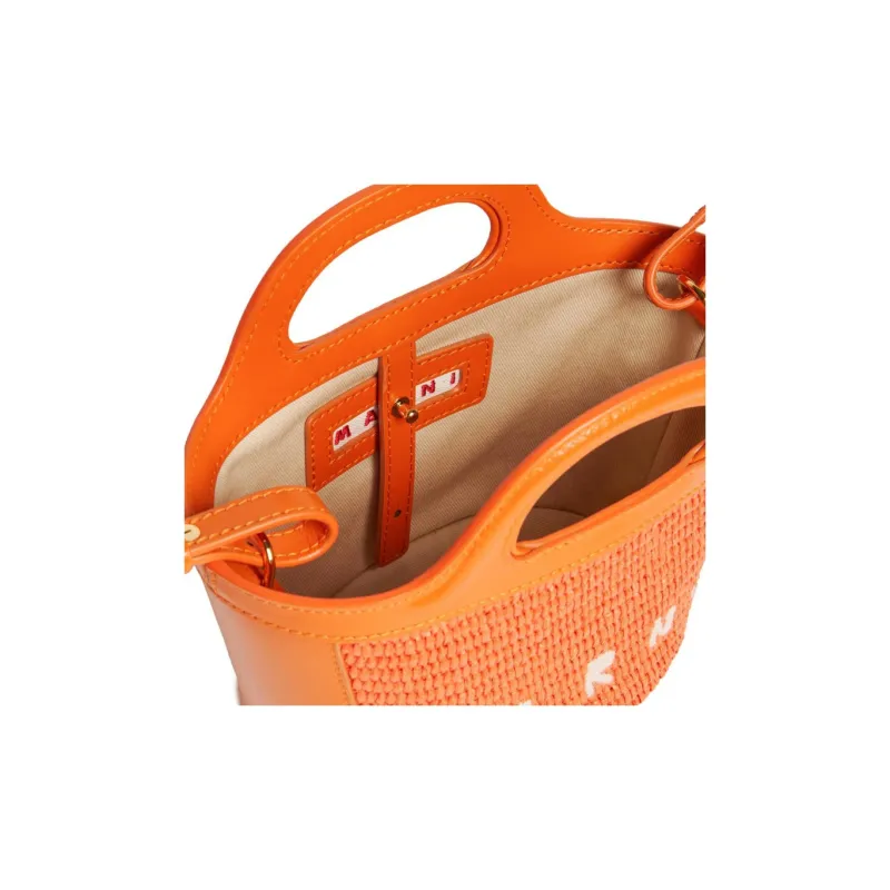 MARNI TROPICALIA Leather With Cotton Shoulder Bag, Crossbody Bag, Handbag Mini Kids' Carrot Orange-3