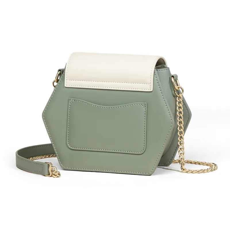 COMELY Cow Leather Shoulder Bag Chain Commute Bag Crossbody Bag Regular Women's White Green-3