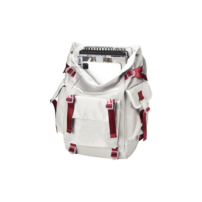 DRACONITE Polyester Multi Pocket Backpack Regular Unisex Gray Red Contrast-4