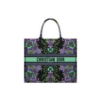 DIOR BookTote Embroidery Tote Bag, Shopping Bag, Handbag Tubas Women's Purple/Multicolor