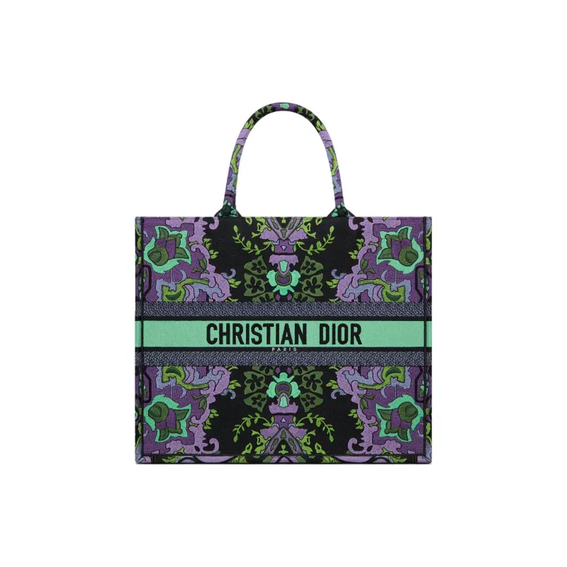 DIOR BookTote Embroidery Tote Bag, Shopping Bag, Handbag Tubas Women's Purple/Multicolor-0