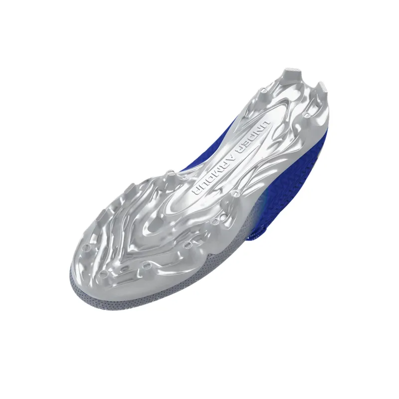 Under Armour AG Rubber Short Studs Anti Slip Wear Resistant Soccer Shoes Men's Blue Silver-4