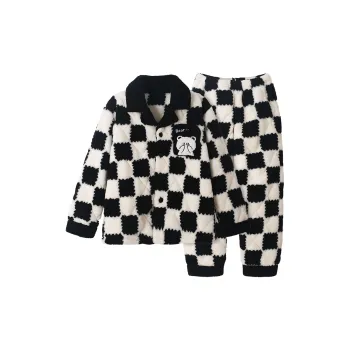 O'MESIK Pajama Set Men's Black White Plaid