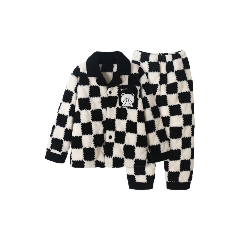 O'MESIK Pajama Set Men's Black White Plaid-0