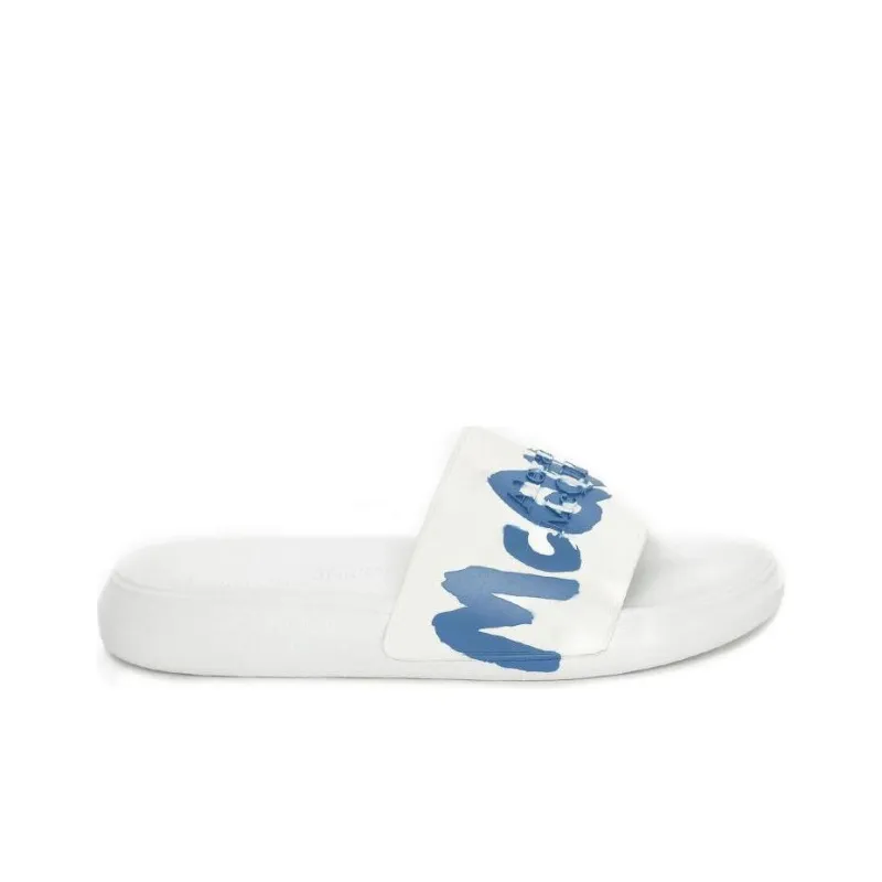 Alexander McQueen Graffiti Quiet Slide Slippers Men's White-1