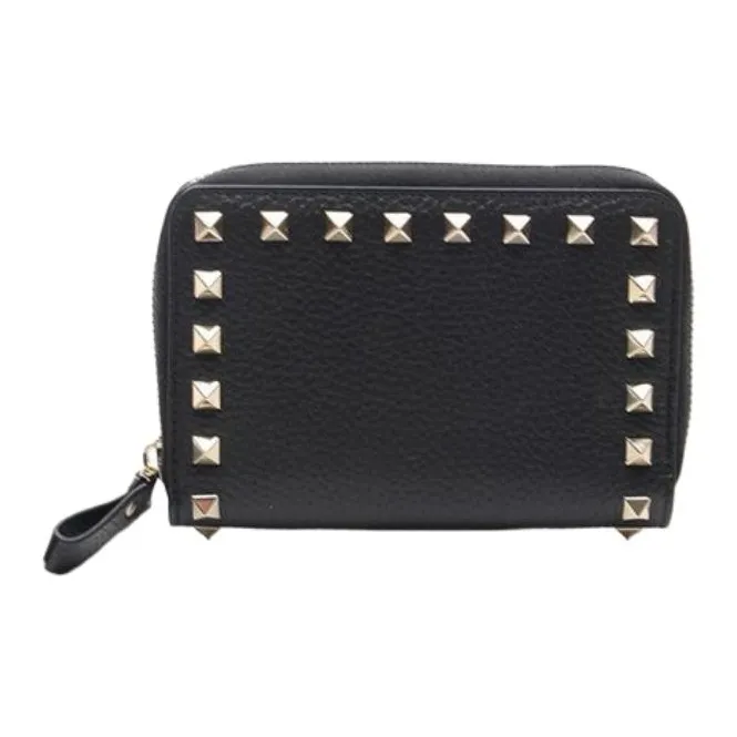 Valentino Rockstud Cow Leather Wallet Regular Women's Black-1