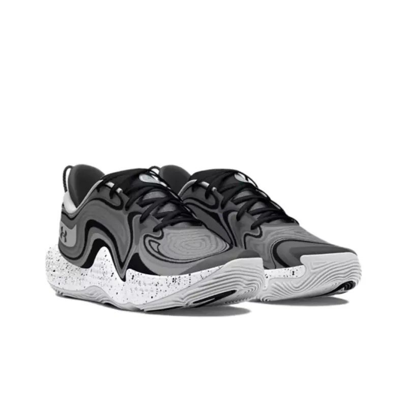 Under Armour UA Spawn 6 Anti Slip Wear Resistant Low Top Basketball Shoes Unisex Black Gray Color-2