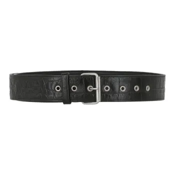 SAINT LAURENT Crocodile Pattern Embossed Pin Buckle Leather Belts Unisex Black Width 5CM