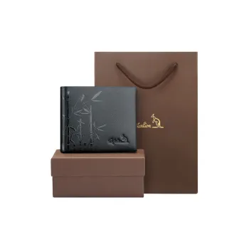 AUGTARLION Cow Leather Card Holder Wallet Money Clip Men's Black