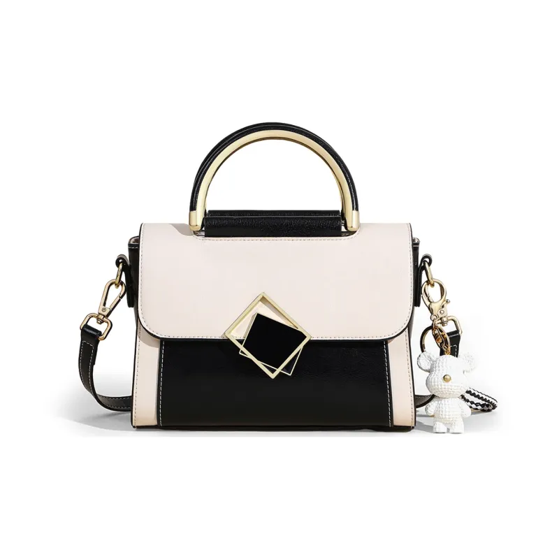 COMELY Cow Leather Handbag Women's Crossbody Bag Regular Women's Black & White-3