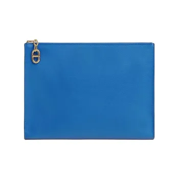HERMES Evercolor Calfskin Makeup Bag Large Size Men's I7 Bleu Zellige Mosaic Blue