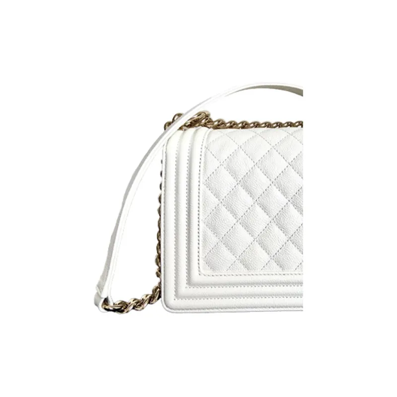 CHANEL LEBOY Calfskin Shoulder Bag, Crossbody Bag Medium Size Women's White-3
