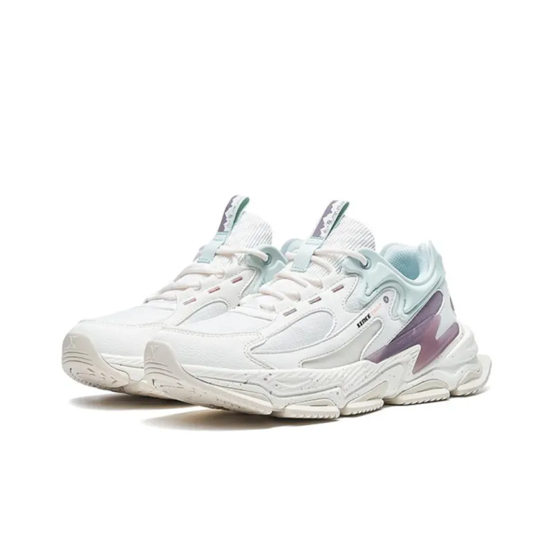 XTEP Shanhai Collection Anti-Slip Wear-Resistant Breathable Lightweight Low-Top Casual Shoes Women's White Green Purple-2