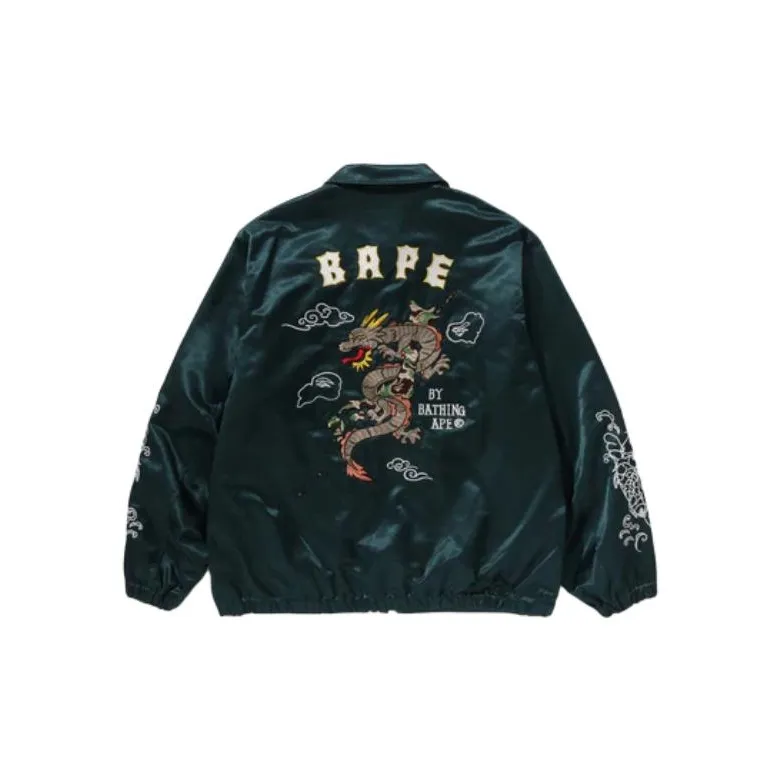 A BATHING APE Souvenir Embroidered Design Satin Jacket-4