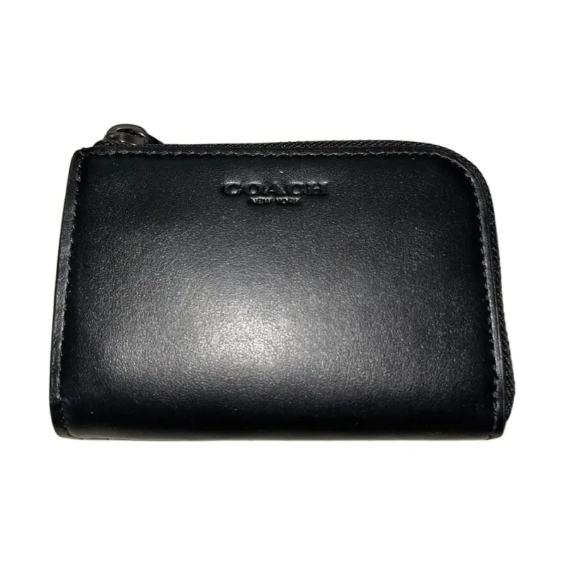 COACH Card Case Refined Calfskin Card Holder, Wallet Regular Unisex Black-2