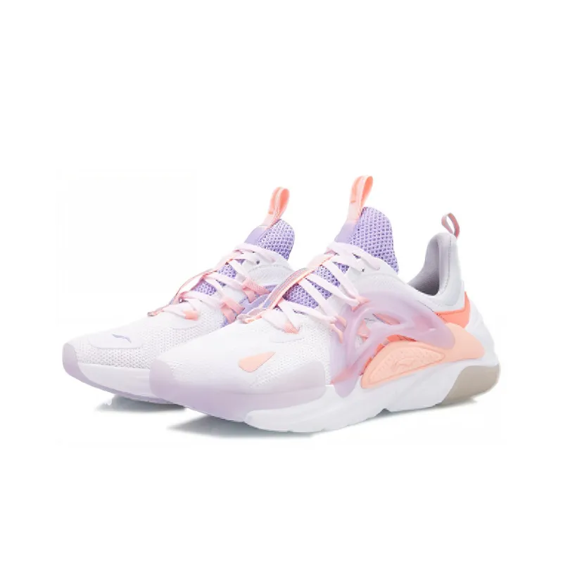 LiNing Spark Anti Slip Wear Resistant Low Top Sports Casual Shoes Women's Peach Pink Orange-2