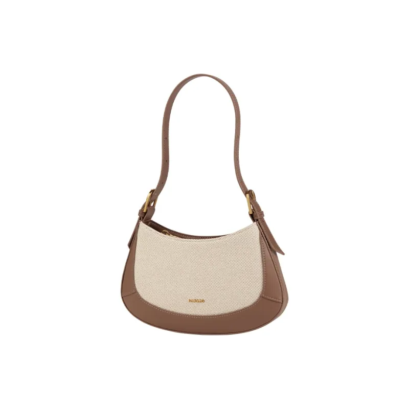 JONBAG Fabric Crescent Bag Shoulder Bag Crossbody Bag Portable Shoulder Bag Small Size Women's White & Nut Brown-2