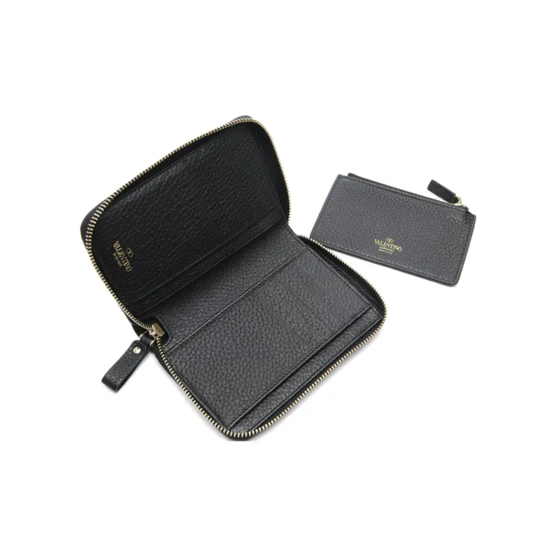 Valentino Rockstud Cow Leather Wallet Regular Women's Black-3
