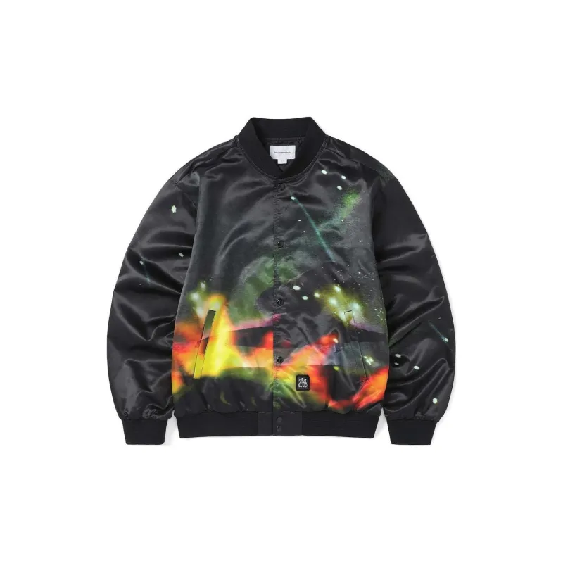 Thisisneverthat SS24 Ultras Collection Flame Satin Jacket Black Baseball Jacket Unisex Black-1